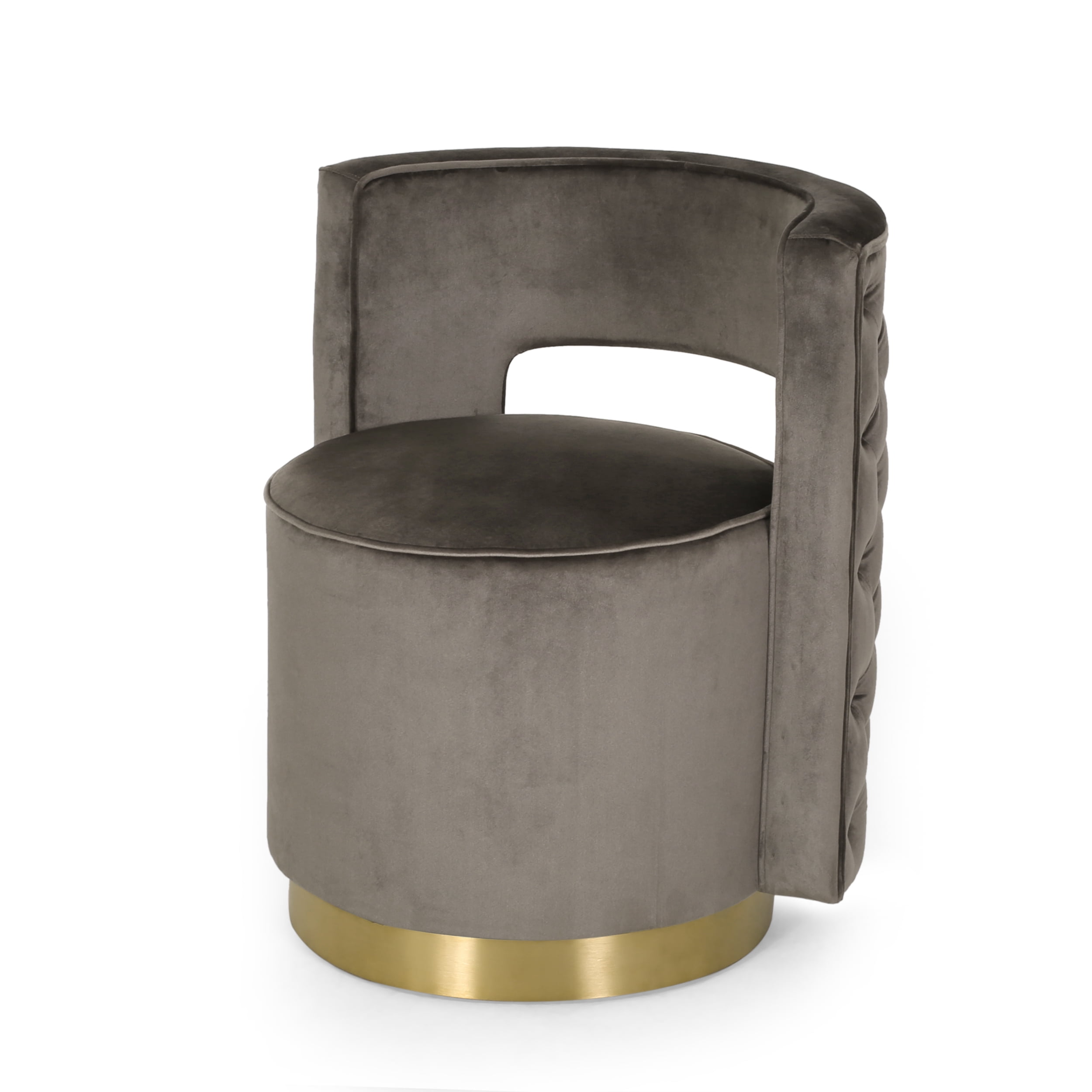 Noble House Tiro Velvet Round Open Back Swivel Club Chair, Gray and Copper