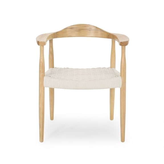 Noble House Titus Ash Wood Accent Club Chair with Olefin Rope Seat, Matte White