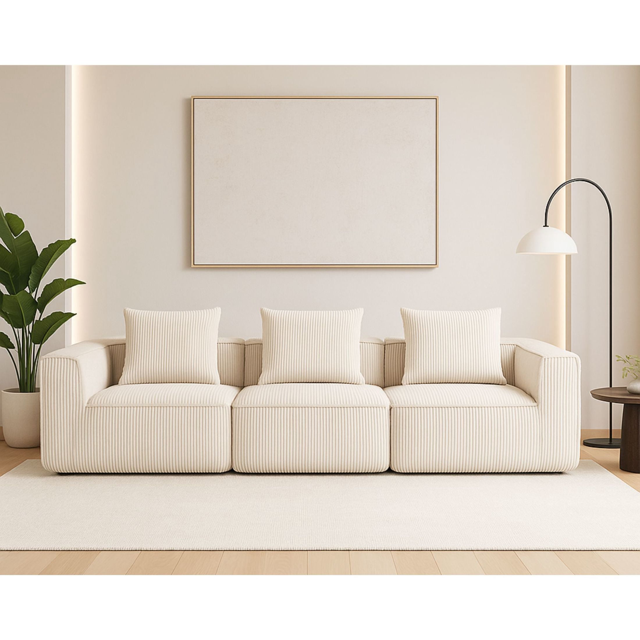 Noble House Tobias 3-Seater Modular Compressed Sofa, Corduroy Upholstery with Multi-Position for Living Room, Beige