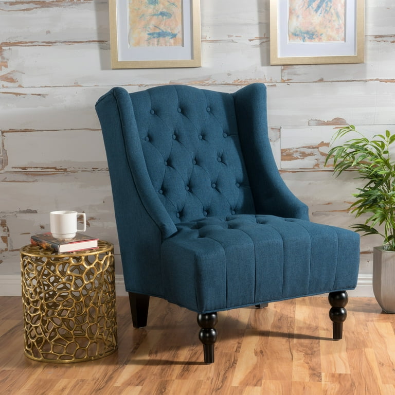 Noble House Tollman High Back Dark Blue Fabric Wingback Chair
