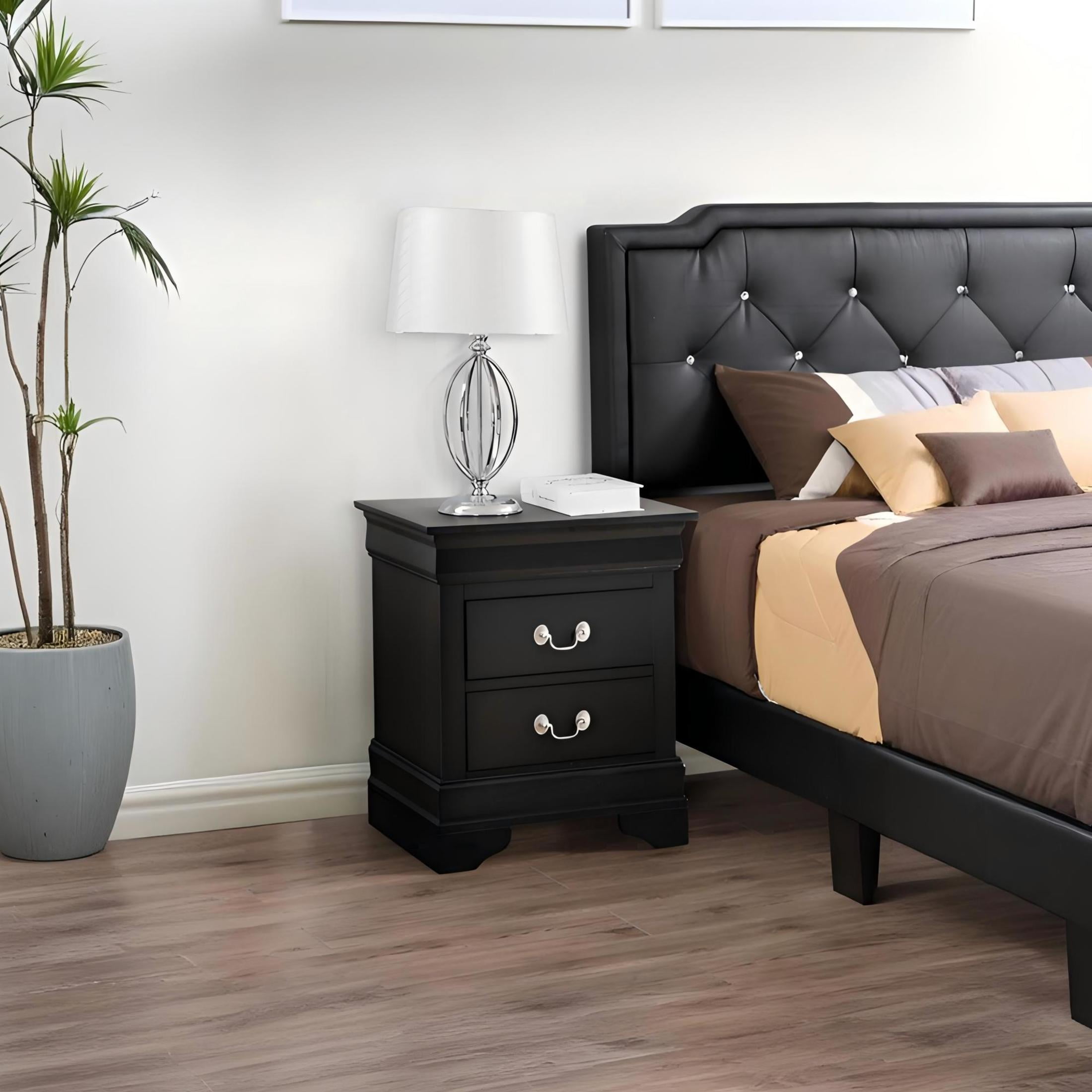 Noble House Traditional 2-Drawer Nightstand with English Dovetail Drawers, Black Finish