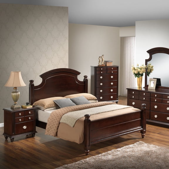 Noble House Traditional Queen Bed with 4-Post Design, Wood Frame, Cappuccino Finish