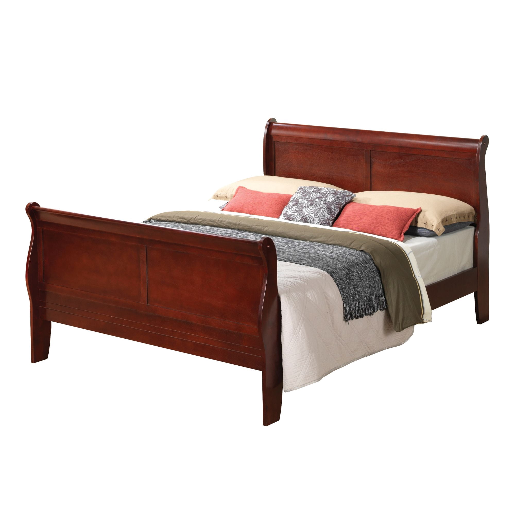 Noble House Traditional Wood Sleigh Queen Bed Frame with Classic Curved ...