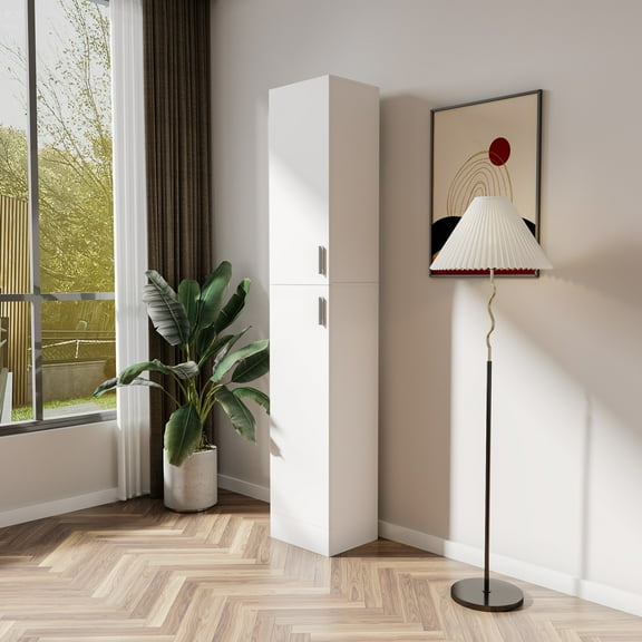 Noble House Trent 74.8" Freestanding Side Cabinet, Wooden Doors and Fixed Shelves, for Kitchen, Dining Room, White