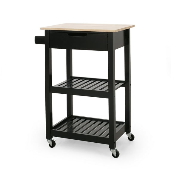 Noble House Treutlen Kitchen Storage Cart, 25.50 x 15.75 x 33.75 in Black and Natural, 25.35 lb