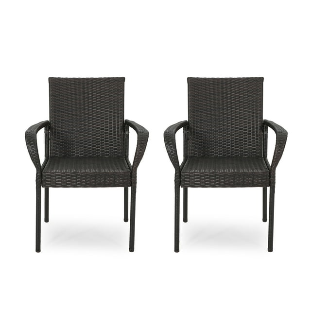 Noble House Trombone Outdoor Wicker Dining Chair in Multibrown (Set of 2)