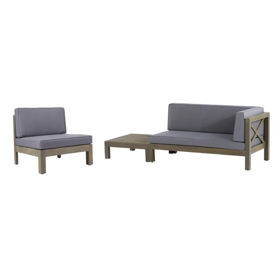 Noble House Turner Outdoor X-back Grey Finish Cushioned Patio Conversation Set