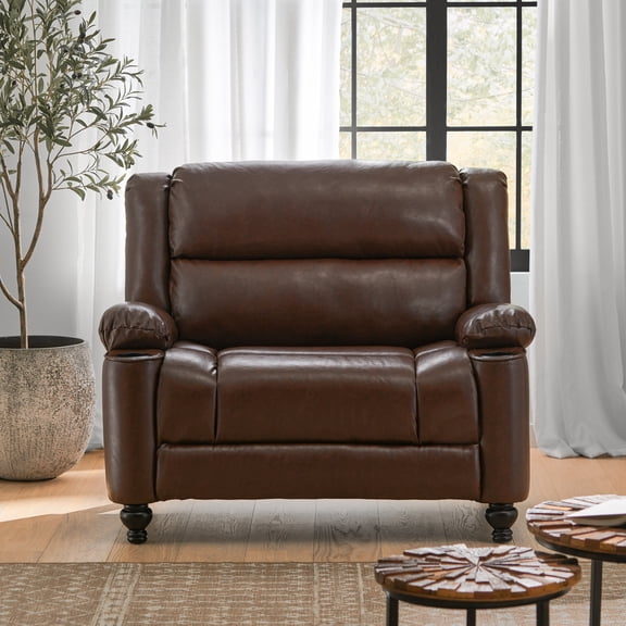 Noble House Tutherly Faux Leather Oversized Pushback Recliner, Dark Brown and Espresso