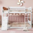 thumbnail image 1 of Noble House Twin Over Twin Bunk Bed, Pine Wood Frame with Climbing Ramp, Dual Ladders & Playhouse Design, White, 1 of 12