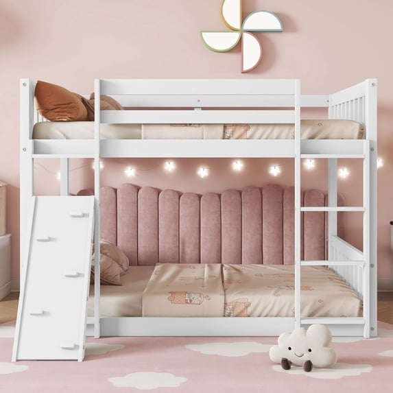 Noble House Twin Over Twin Bunk Bed, Pine Wood Frame with Climbing Ramp, Dual Ladders & Playhouse Design, White