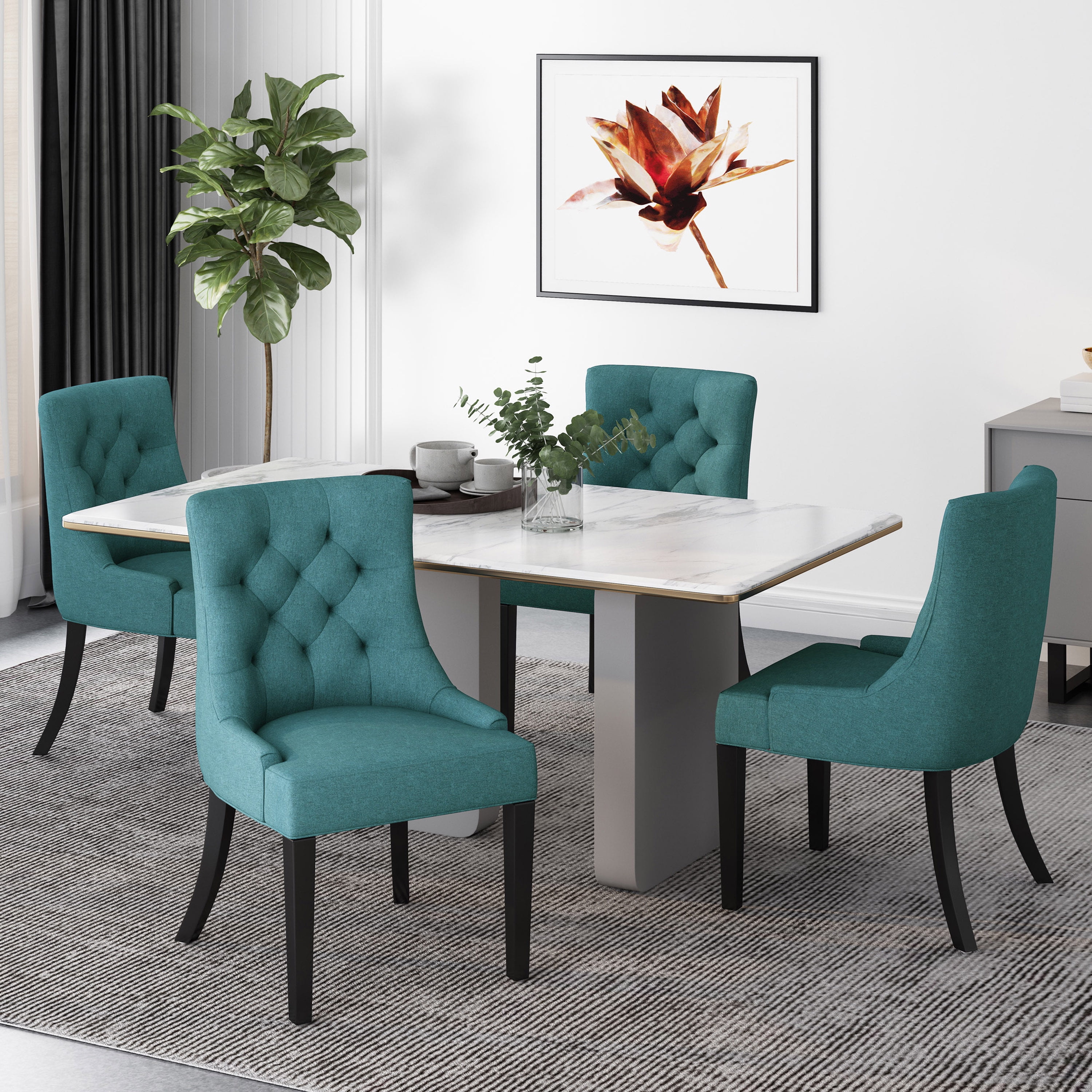 Elegant Matte Black Wood Upholstered Side Chairs, Set of 4