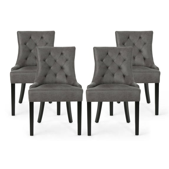 Noble House Tyler Indoor Microfiber Dining Chairs, Set of 4, Slate, Espresso