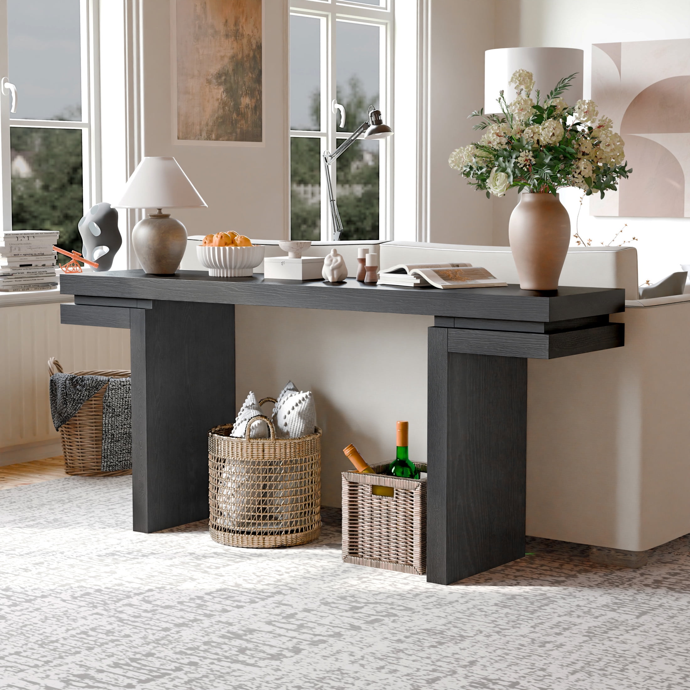 Noble House Ulsten Wooden Sofa Console Table in Black, Minimalist Design for Entryway, Hallway, or Living Room
