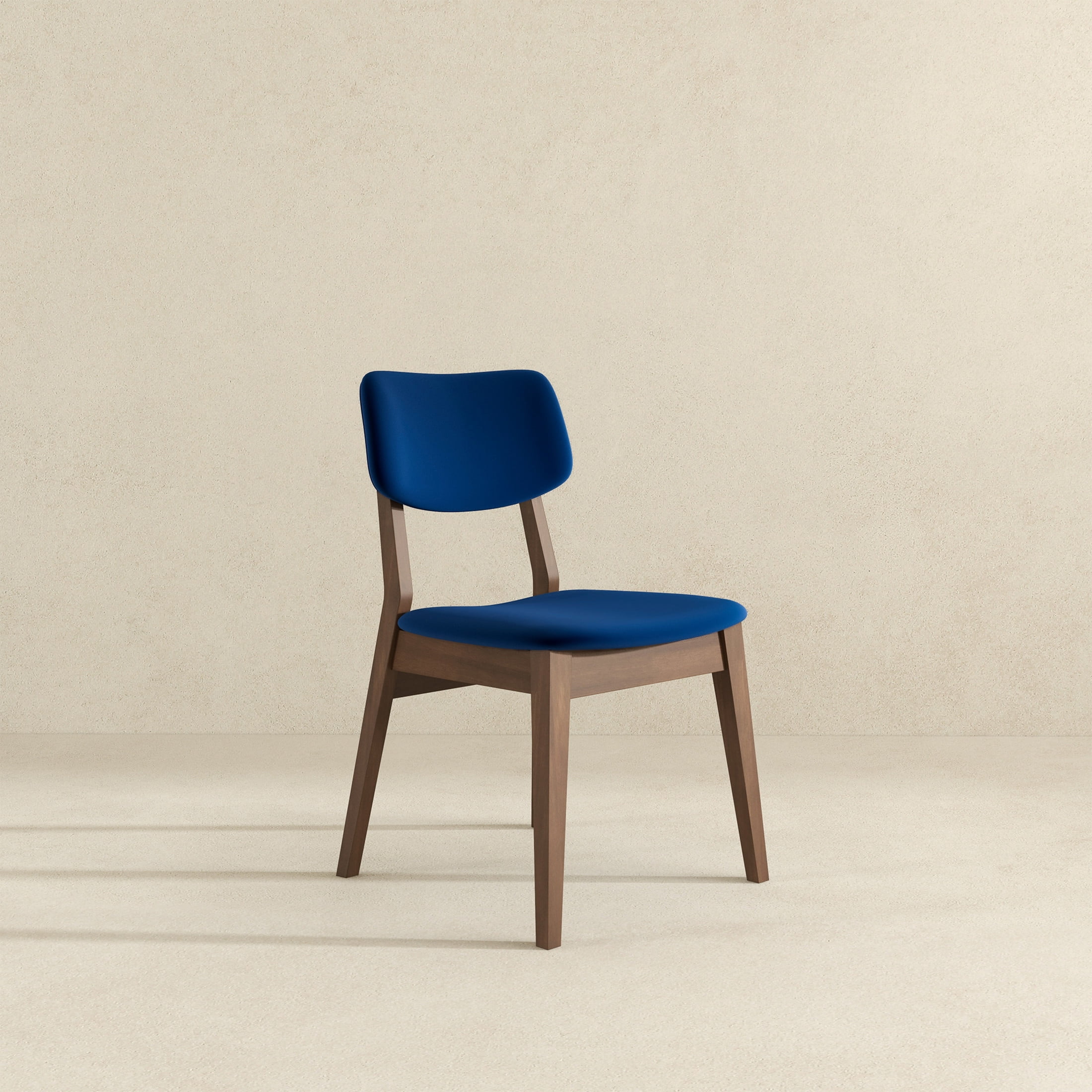 Noble House Unity Carlos Dining Chair Set, Velvet Upholstery with Solid Wood Legs, Set of 2, Navy Blue and Brown