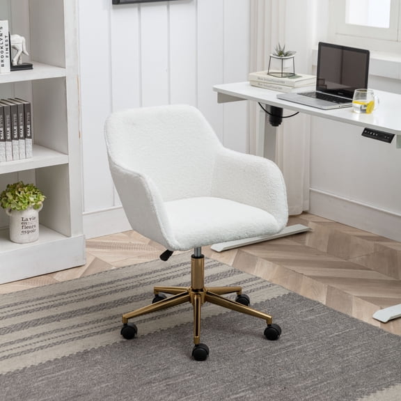 Noble House Upholstered Swivel Computer Chair, Soft Boucle Desk Vanity Chair with Wheels and Universal Wheels, White