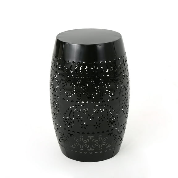 Noble House Valley Indoor 12" Lace Cut Iron Side Table, Black