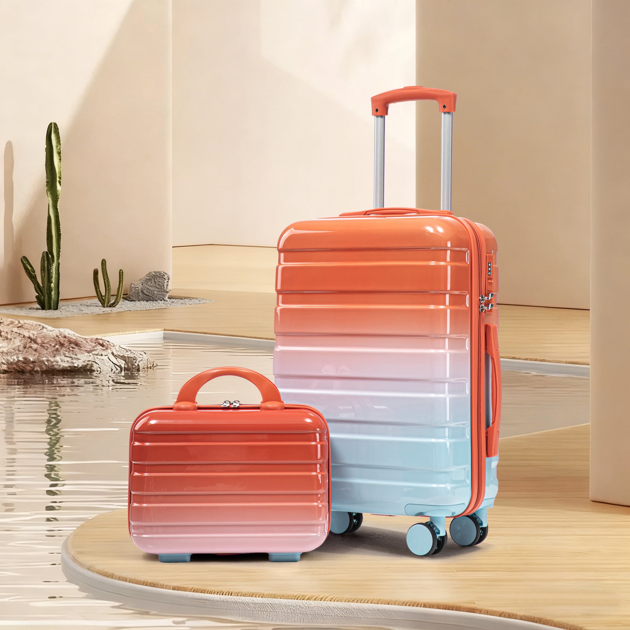 Noble House Vance 20"/14" Hardshell Spinner Luggage Set, Carry-On Suitcase and Cosmetic Case, Blue & Red, Set of 2