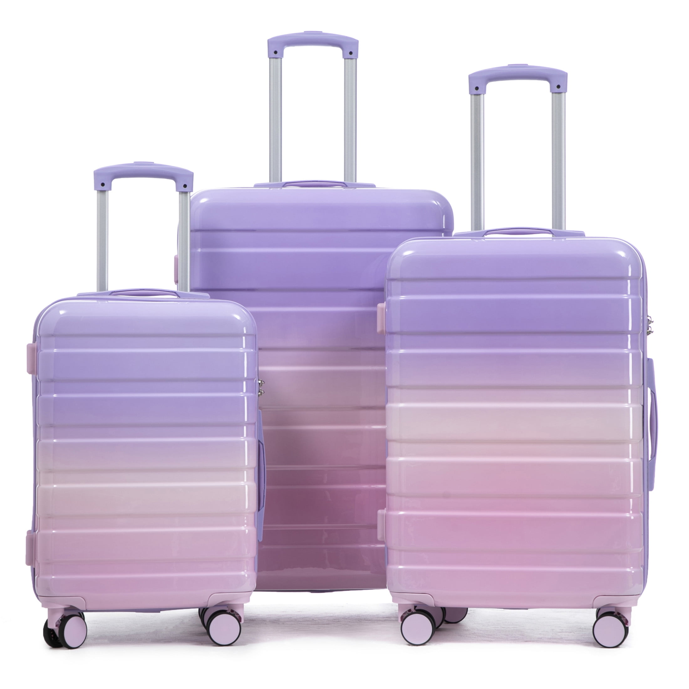 Noble House Vance 20"/24"/28" Hardshell Luggage Set with Combination Lock, Gradient Pattern, Pink & Purple, Set of 3