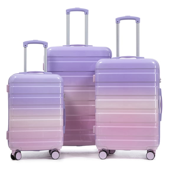 Noble House Vance 20"/24"/28" Hardshell Luggage Set with Combination Lock, Gradient Pattern, Pink & Purple, Set of 3