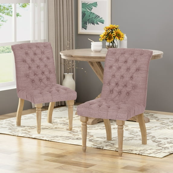 Noble House Vance Traditional Fabric Dining Chair, Set of 2,Light Blush,Natural
