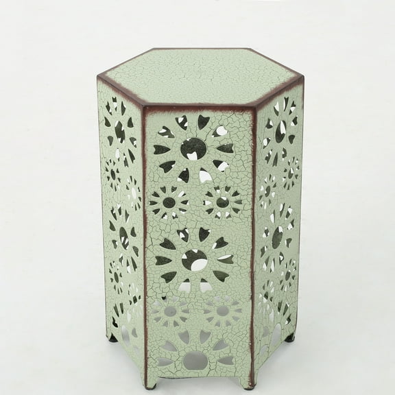 Noble House Vania Iron Hexagonal Side Table, Green