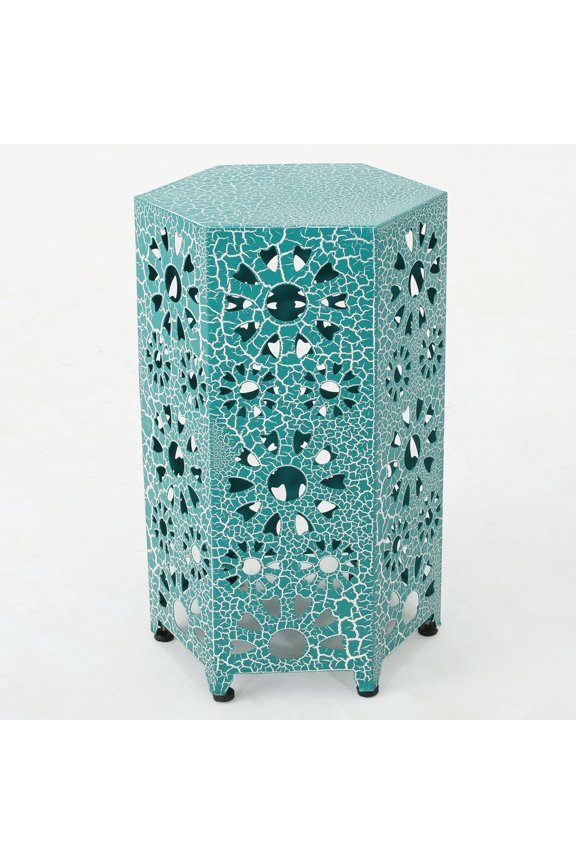 Vanie Iron Hexagonal Side Table, Teal