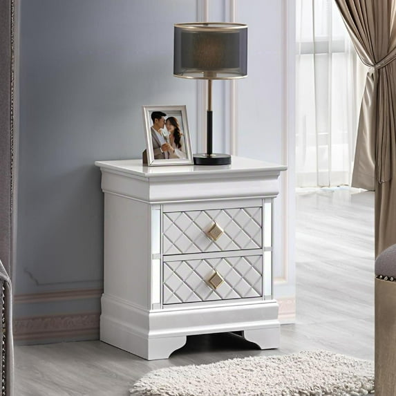 Noble House Verona Wood Nightstand with 2 Drawers, Dovetail Construction, Pearl White Finish