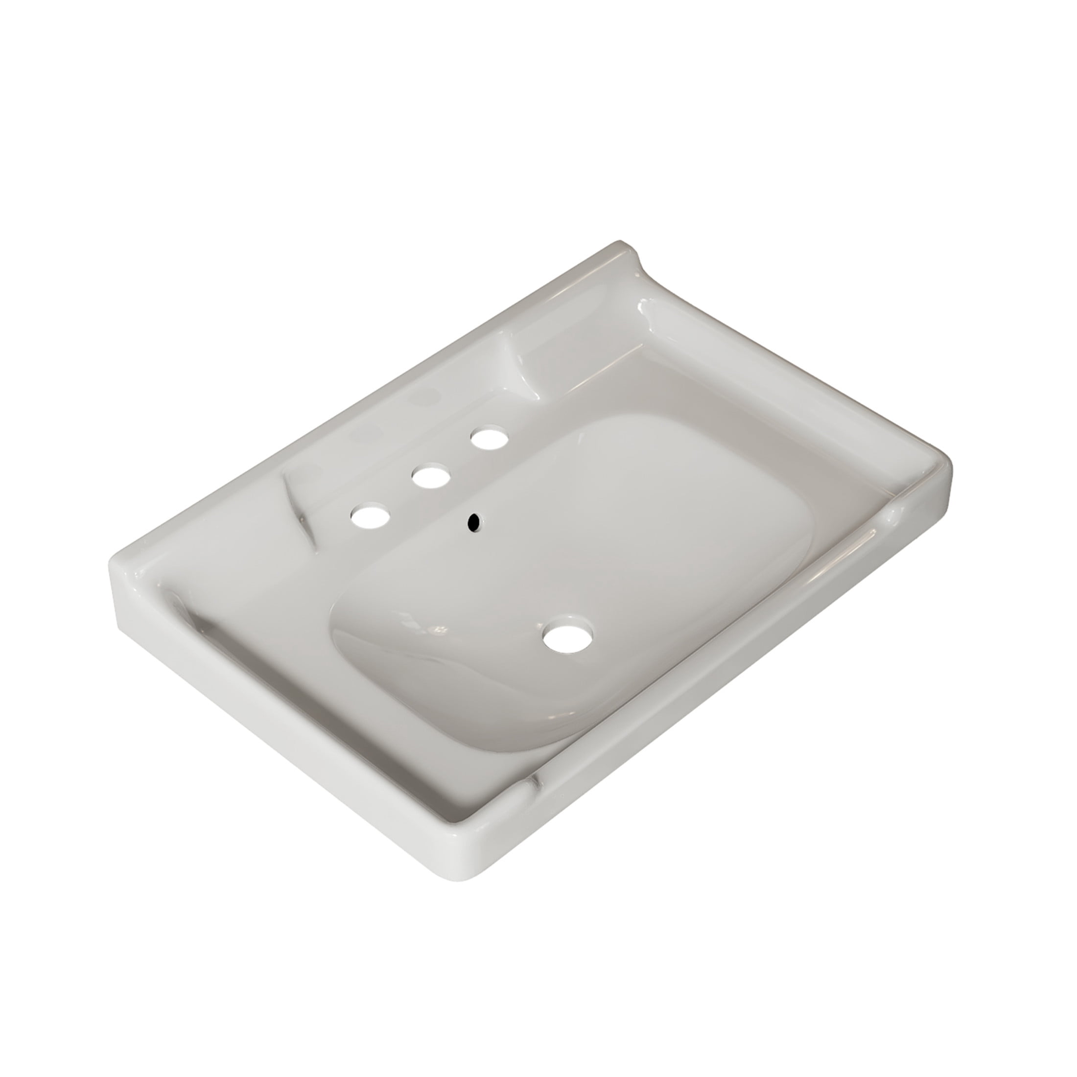 Noble House Vici 28" Bathroom Ceramic Basin Sink, 3 Faucet Holes with Wide Countertop Deck Toiletries Storage, White