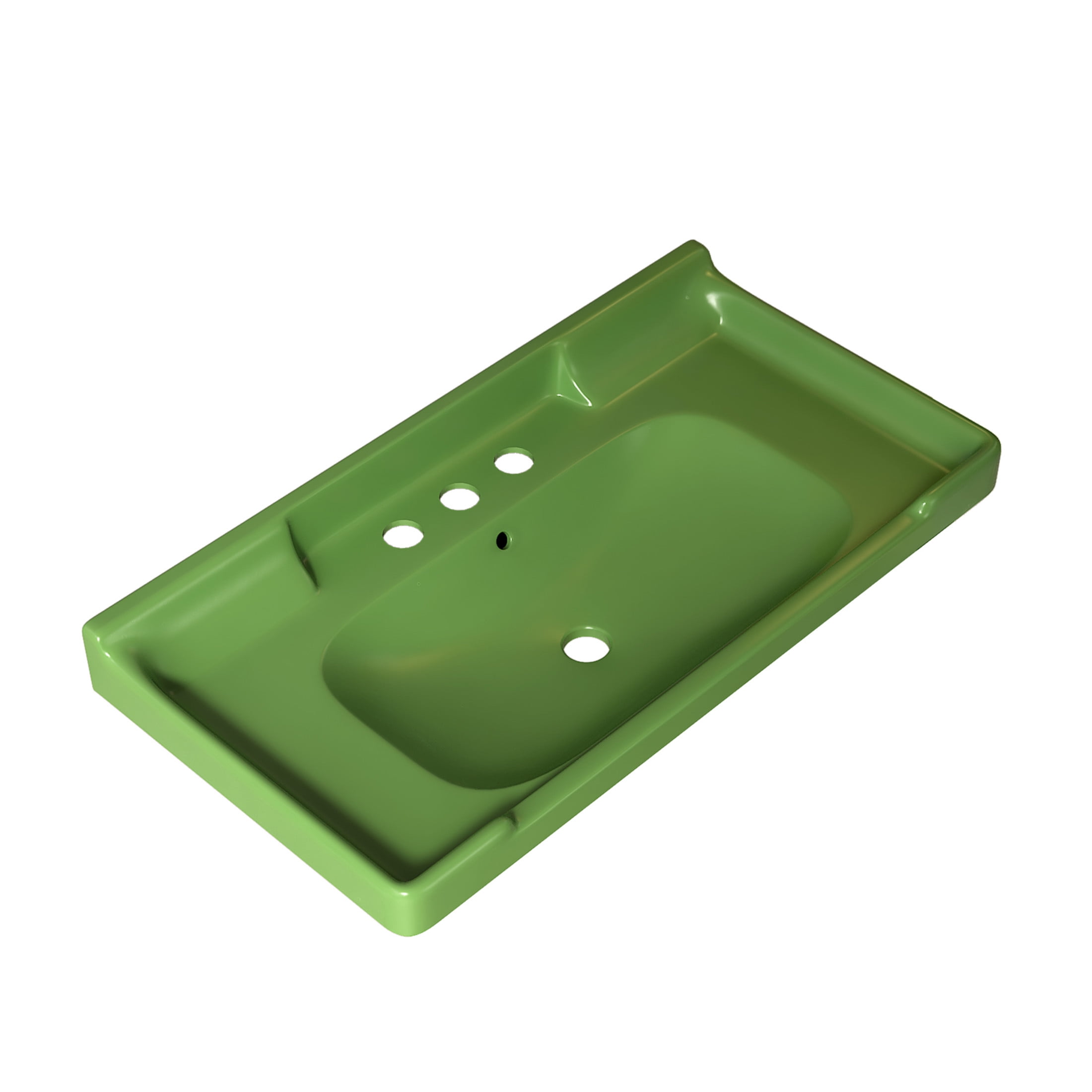 Noble House Vici 36" Bathroom Ceramic Basin Sink, 3 Faucet Holes with Wide Countertop Deck Toiletries Storage, Green