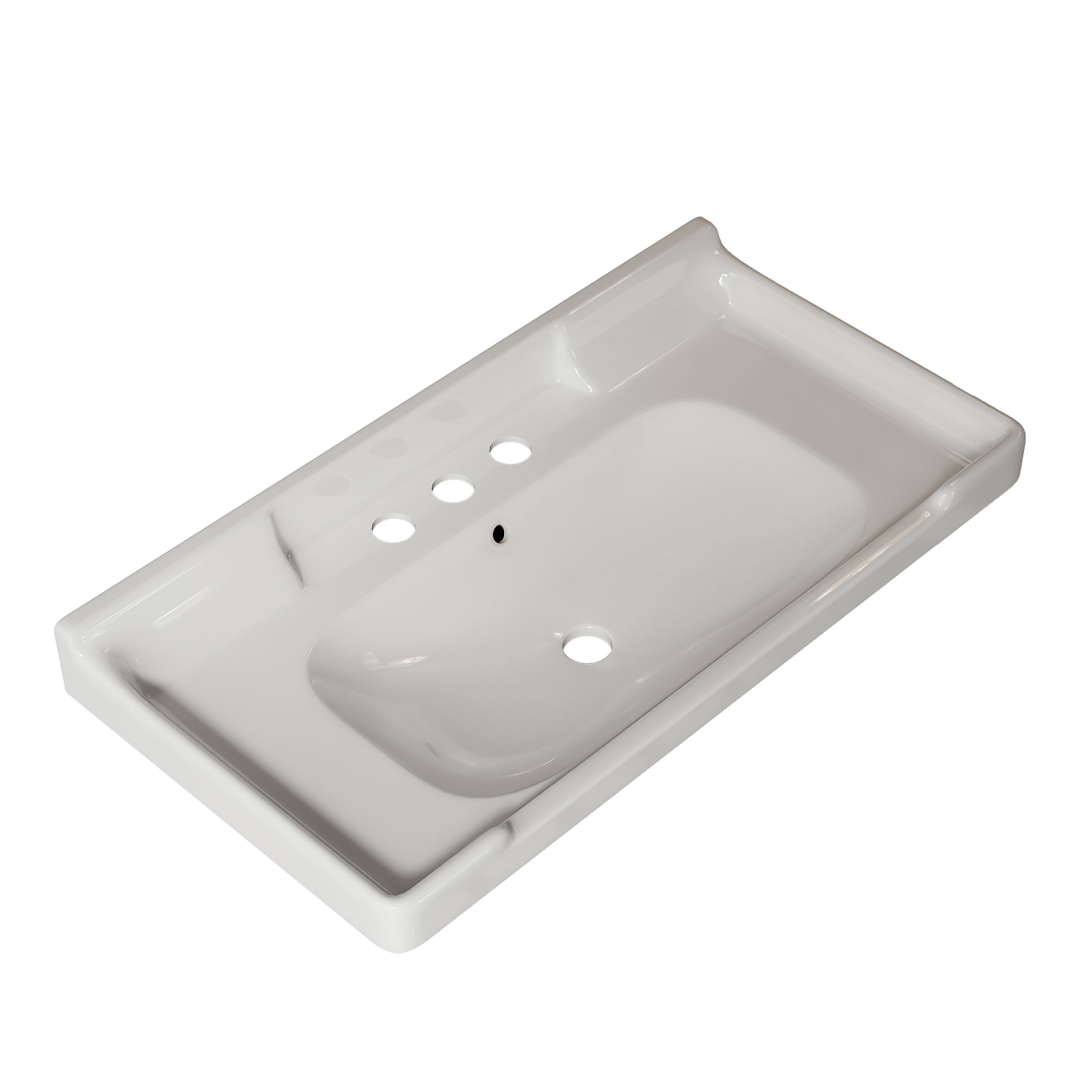 Noble House Vici 36" Bathroom Ceramic Basin Sink, 3 Faucet Holes with Wide Countertop Deck Toiletries Storage, White