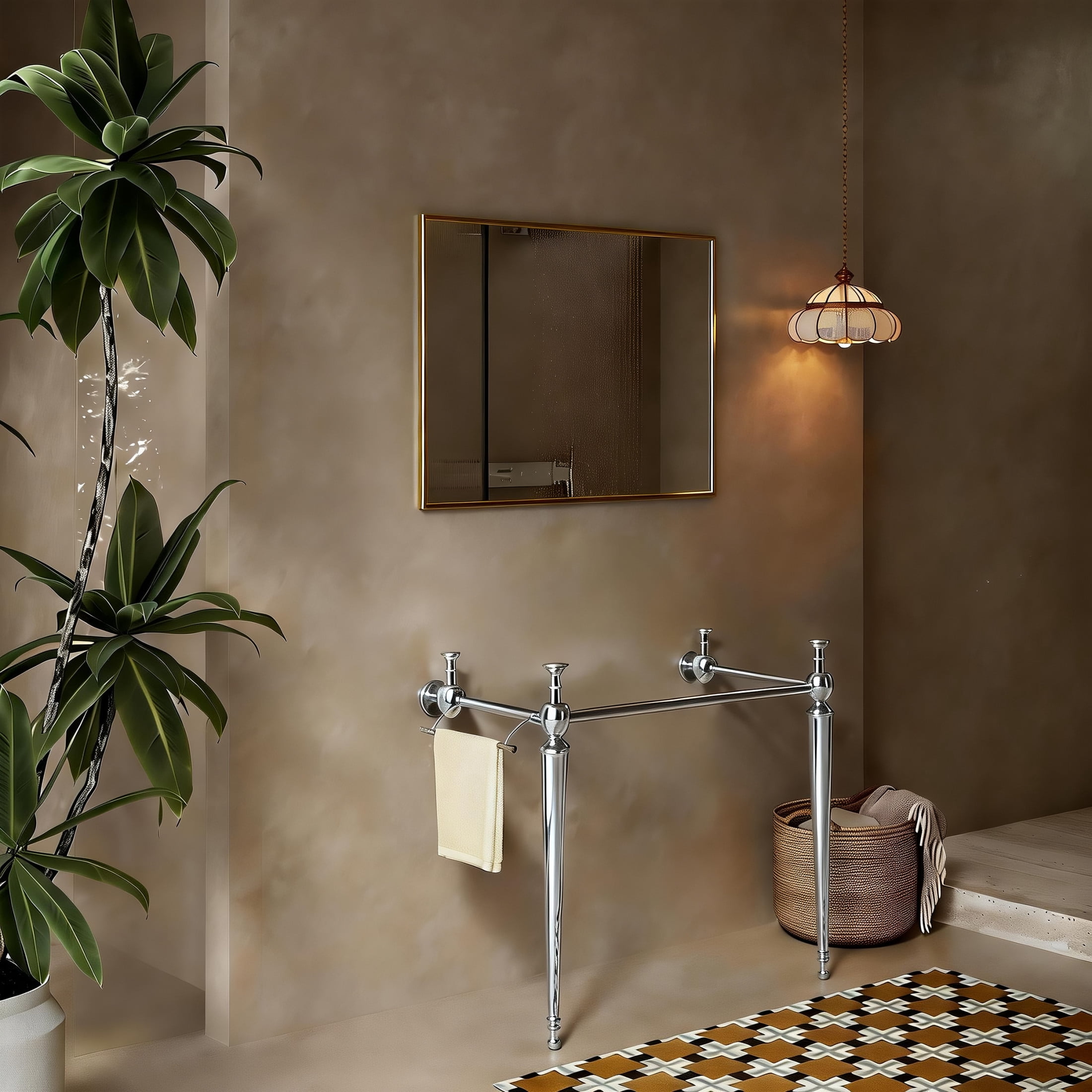 Noble House Vici 36" Freestanding Bathroom Console Vanity Open Frame with Towel Bar, Heavy-Duty Iron Legs, Chrome