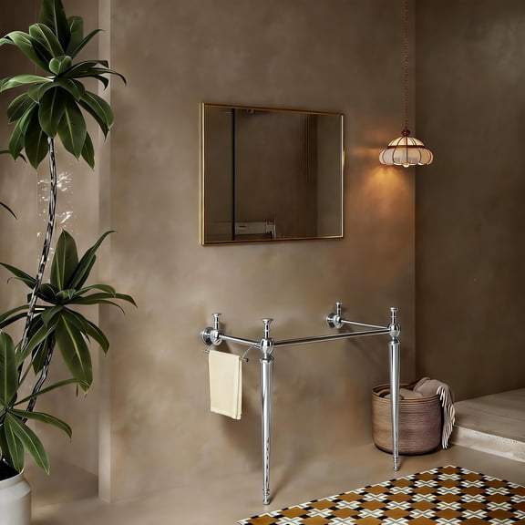Noble House Vici 36" Freestanding Bathroom Console Vanity Open Frame with Towel Bar, Heavy-Duty Iron Legs, Chrome
