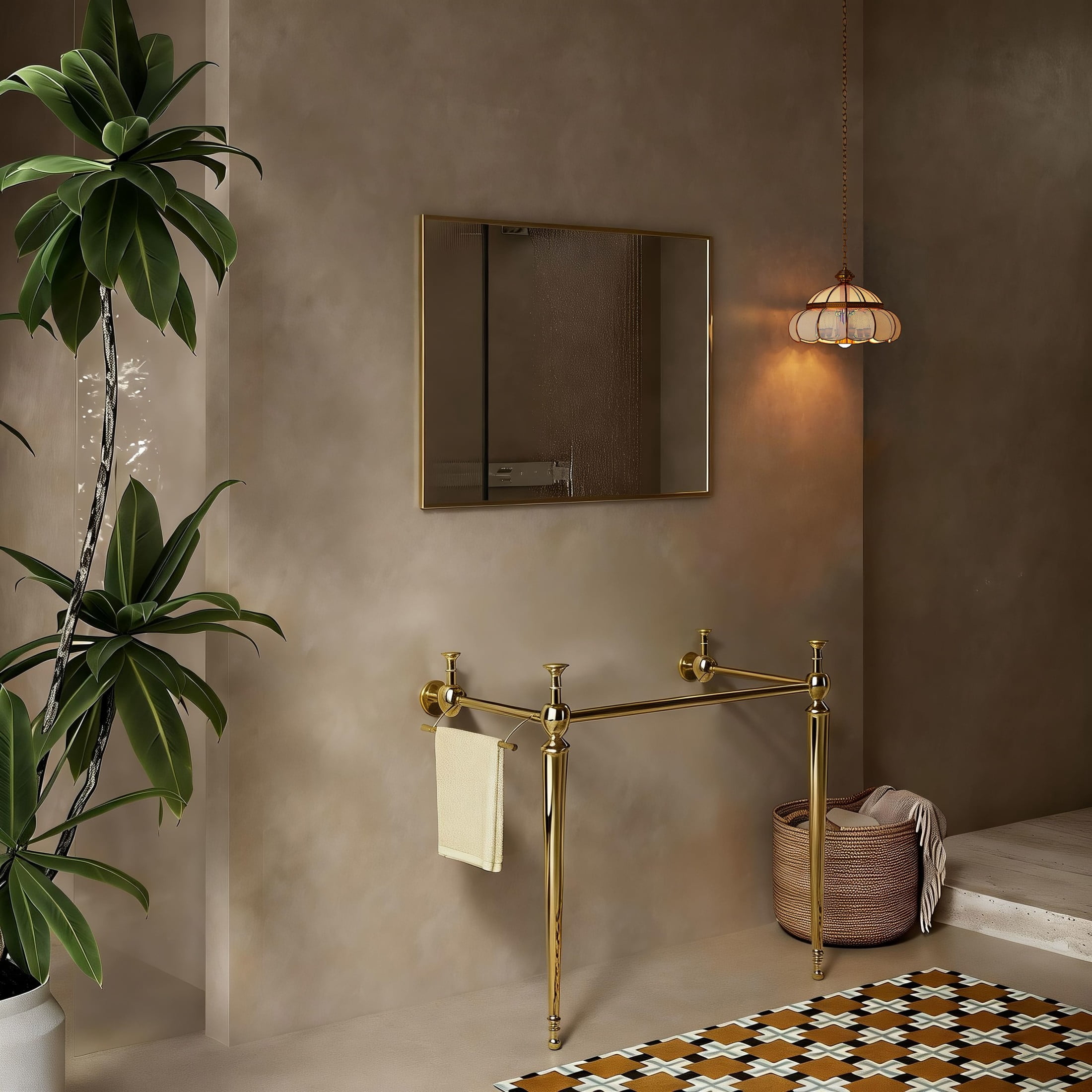Noble House Vici 36" Freestanding Bathroom Console Vanity Open Frame with Towel Bar, Heavy-Duty Iron Legs, Gold
