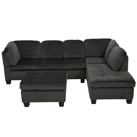 Noble House Victoria Residential Use 3 Piece Fabric Sectional Sofa Set, Charcoal