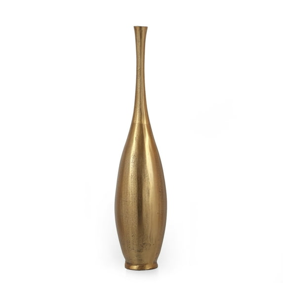 Noble House Wadley Aluminum Medium Decorative Bottle Vase, Raw Brass