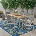 thumbnail image 1 of Noble House Waldorf 7 Piece Faux Wood Top Patio Dining Set in Silver and Gray, 1 of 7