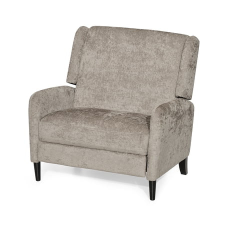 Noble House Wallner Fabric Oversized Pushback Recliner, Dark Beige and Dark Brown
