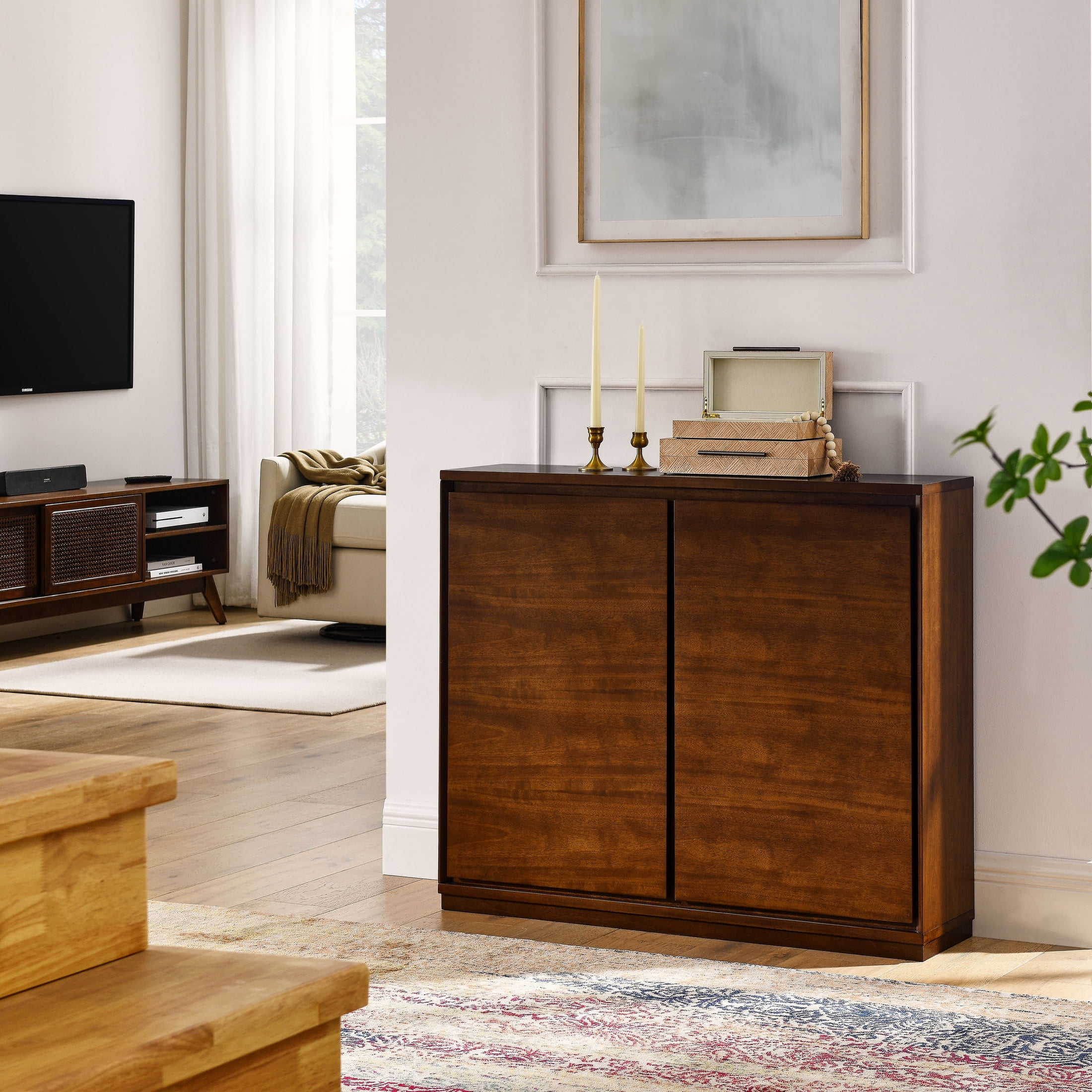 Noble House Walnut Sideboard Buffet Cabinet, Modern Storage Cabinet for Entryway, Kitchen, or Living Room, Walnut