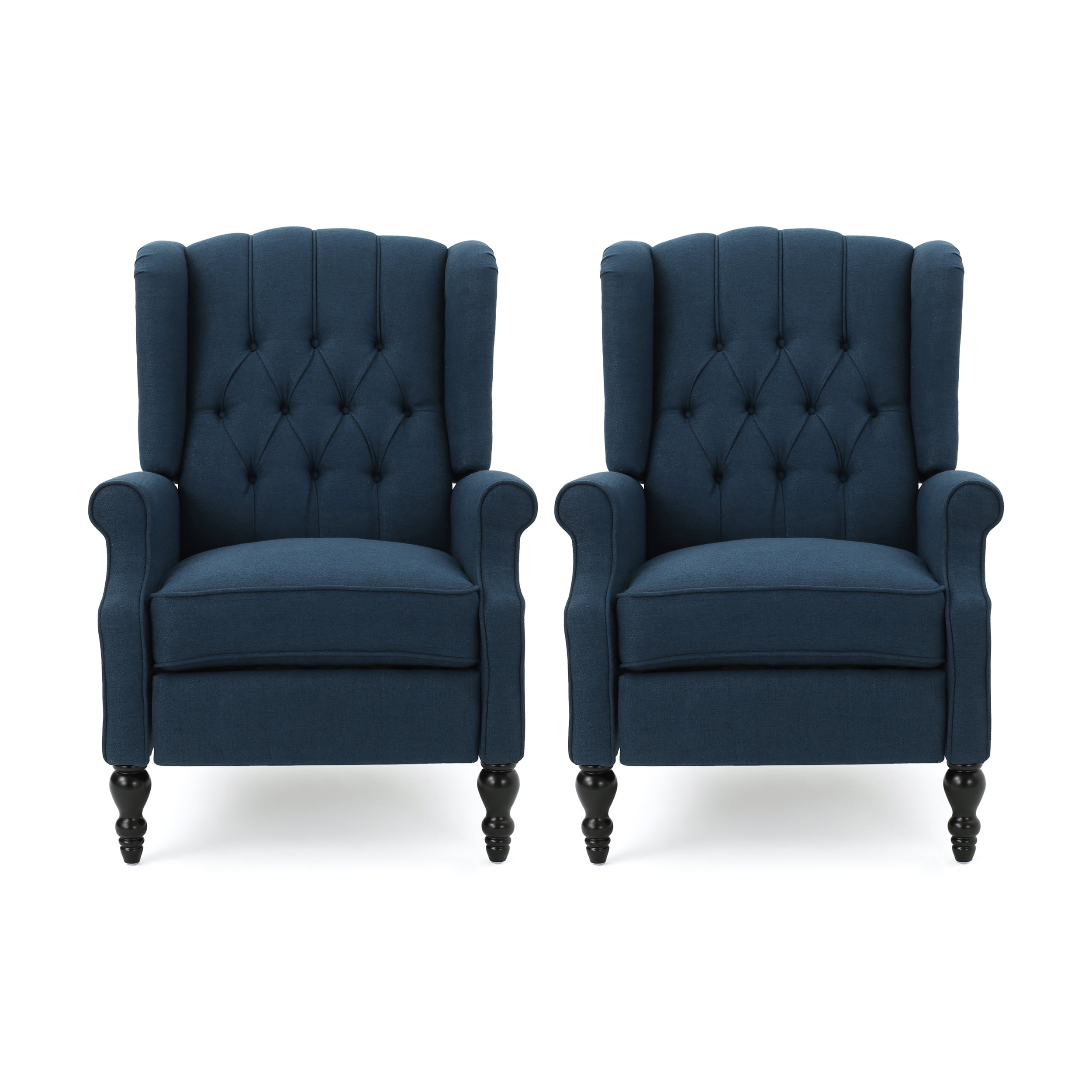 Noble House Walter Fabric Pushback Recliner, Set of 2, Blue