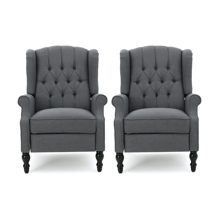 Noble House Walter Wingback Fabric Recliner Set of 2 Gray Walmart