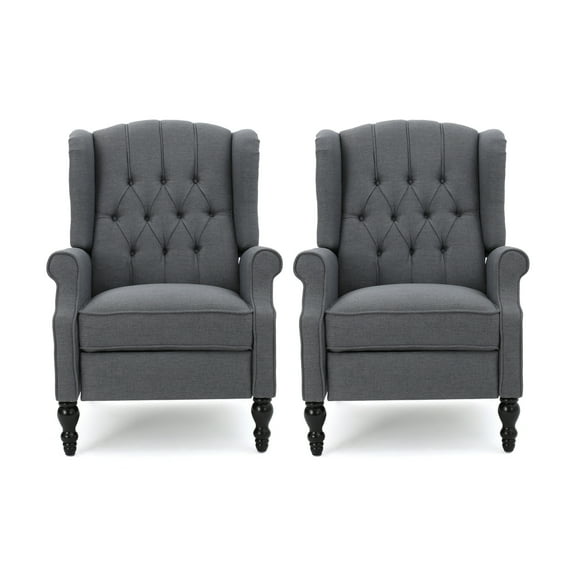 Noble House Walter Wingback Fabric Recliner, Set of 2, Gray