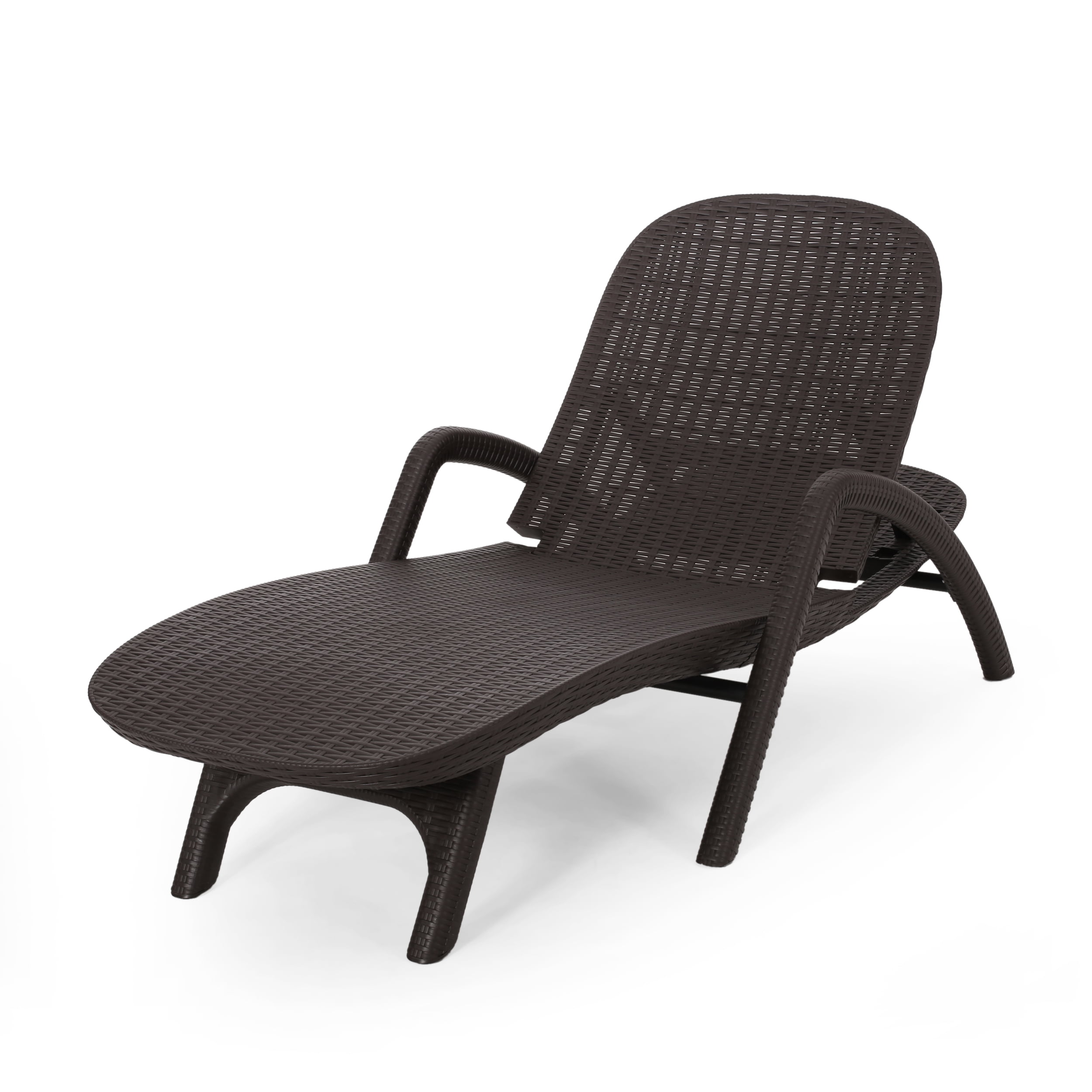 Dark Brown Faux Wicker Outdoor Chaise Lounge with Arms