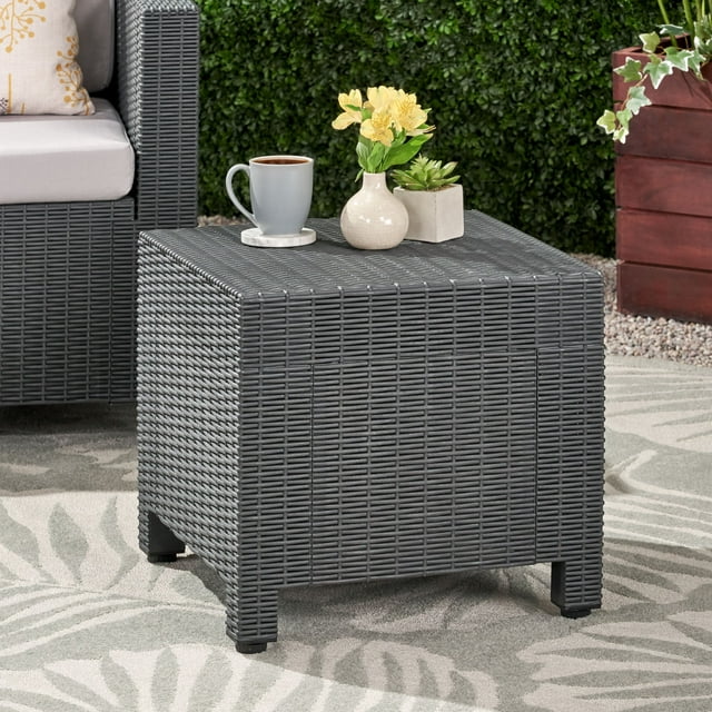 Noble House Waverly Outdoor Wicker Print Side Table in Dark Gray