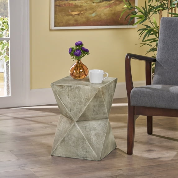 Noble House Waylon Modern Light Weight Concrete Outdoor Accent Table in Gray
