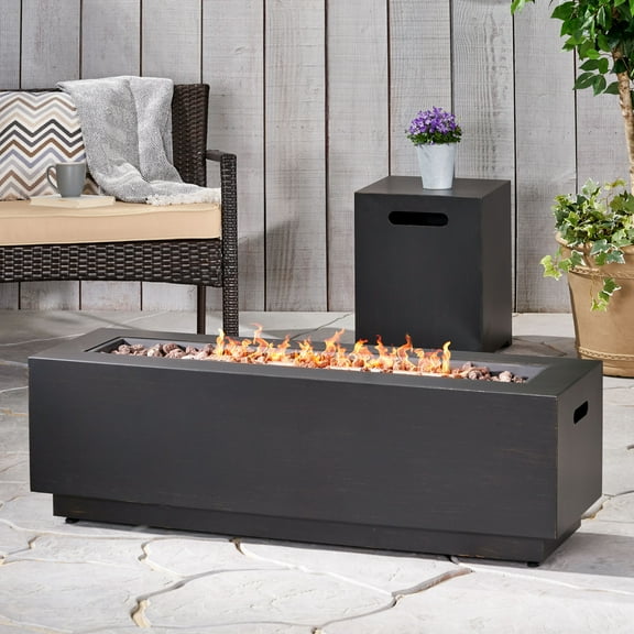 Noble House Wellington Rectangular Fire Pit with Tank Holder in Brushed Brown