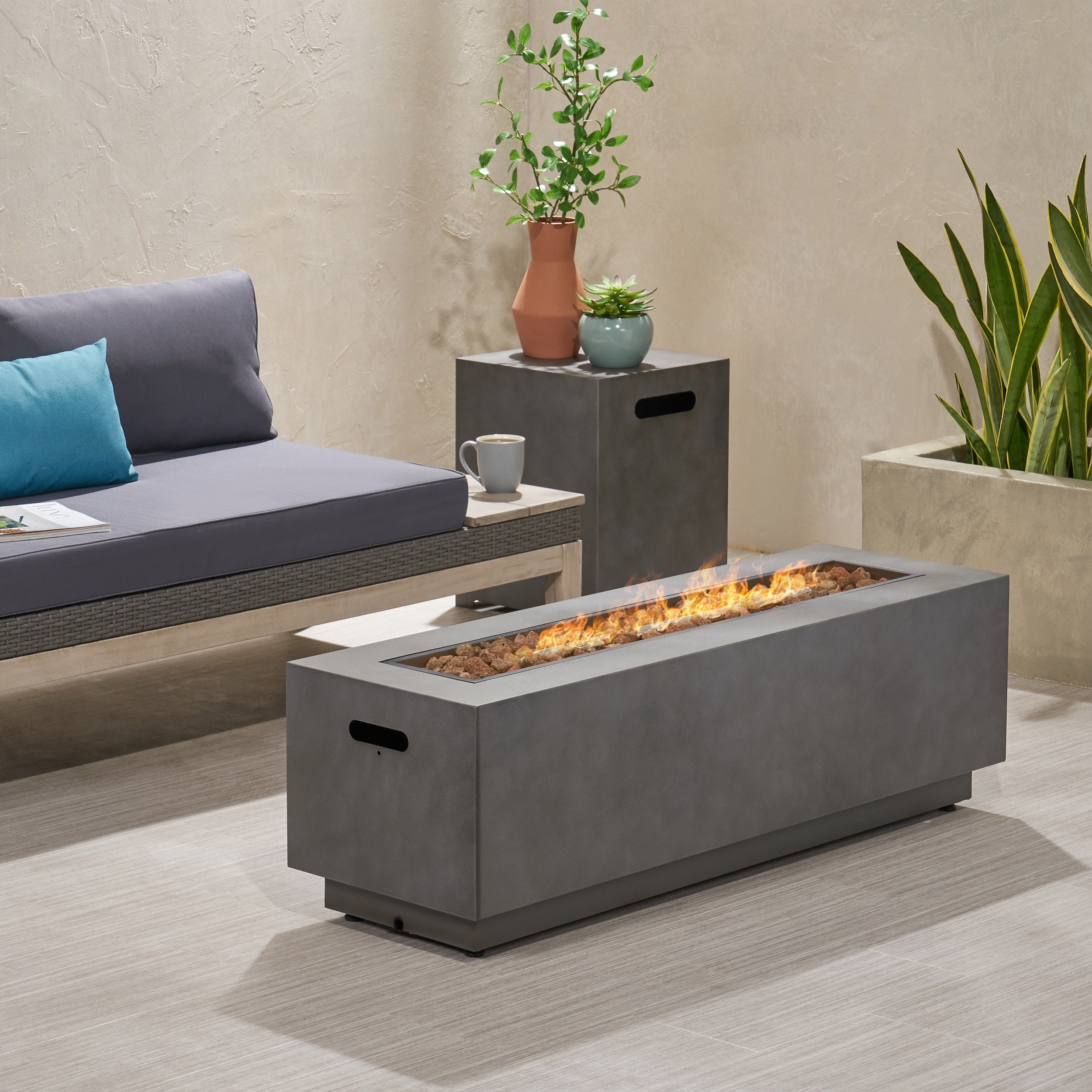 Wellington Rectangular Concrete Gas Fire Pit Table with Tank Holder