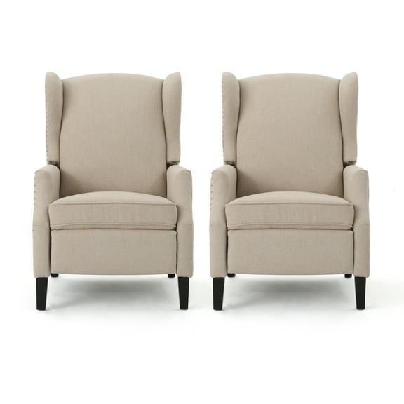 Noble House Wescott Fabric Wing Back Recliner, Set of 2, Beige