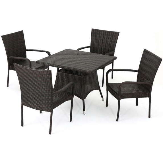 Noble House Wesley 5 Piece Wicker Patio Dining Set in Brown Dining Set