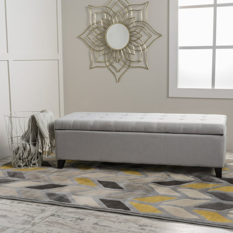 Noble House Wester Field Light Grey Fabric Storage Ottoman
