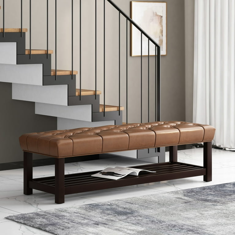 Tufted bench with shelf discount